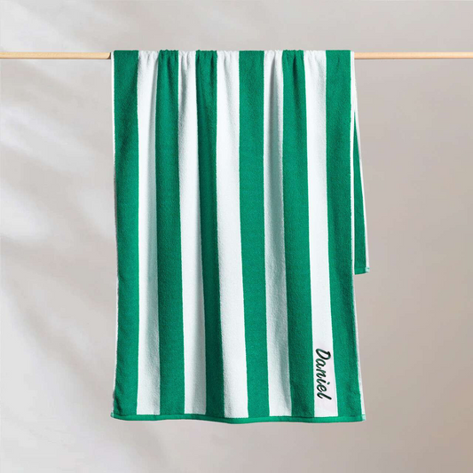 Personalised Beach Towel with Gift Bag in Emerald Green