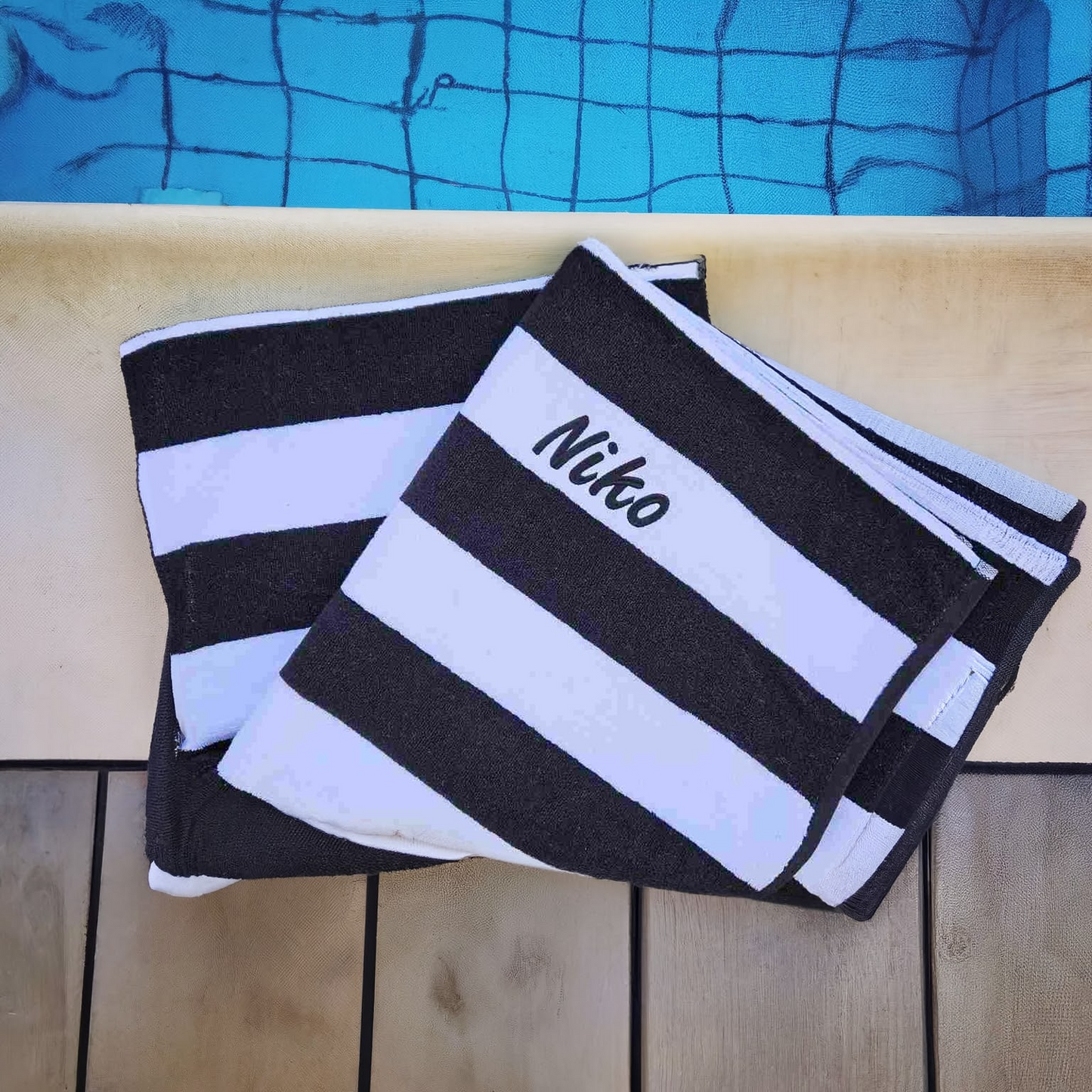 Personalised Striped Beach Towel – 100% Cotton, Embroidered Gift