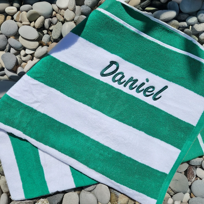 Personalised Striped Beach Towel – 100% Cotton, Embroidered Gift