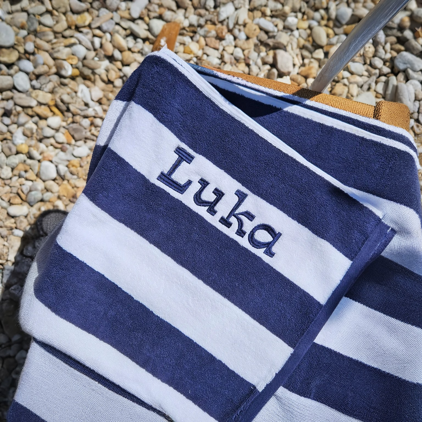 Personalised Striped Beach Towel – 100% Cotton, Embroidered Gift