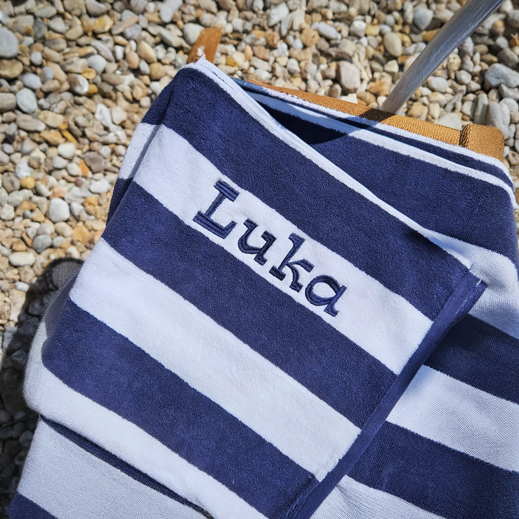 Personalised Embroidered Beach Towel (Navy)