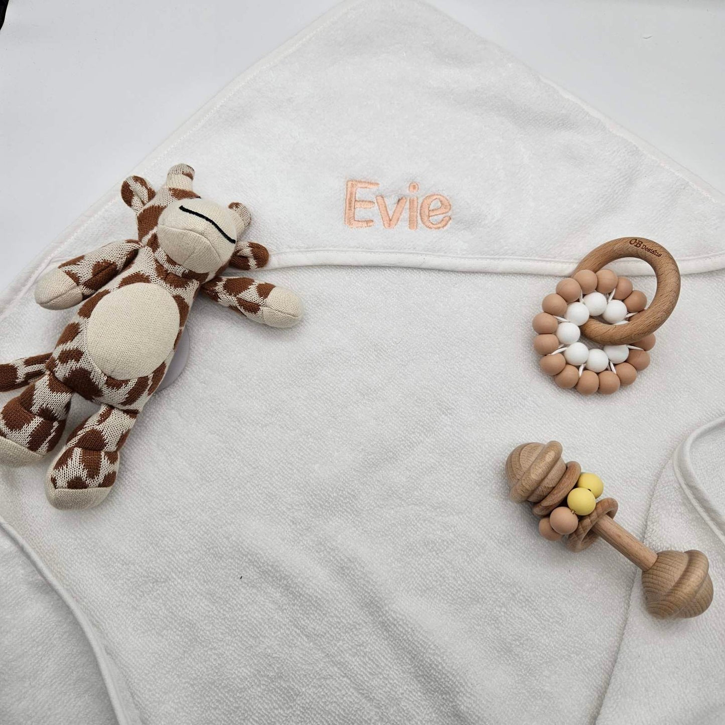 Embroidered Baby & Infant Hooded Bath Towel in White
